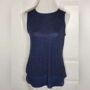 Banana Republic Navy Sleeveless Top Small Sheer Layered Hem Trim